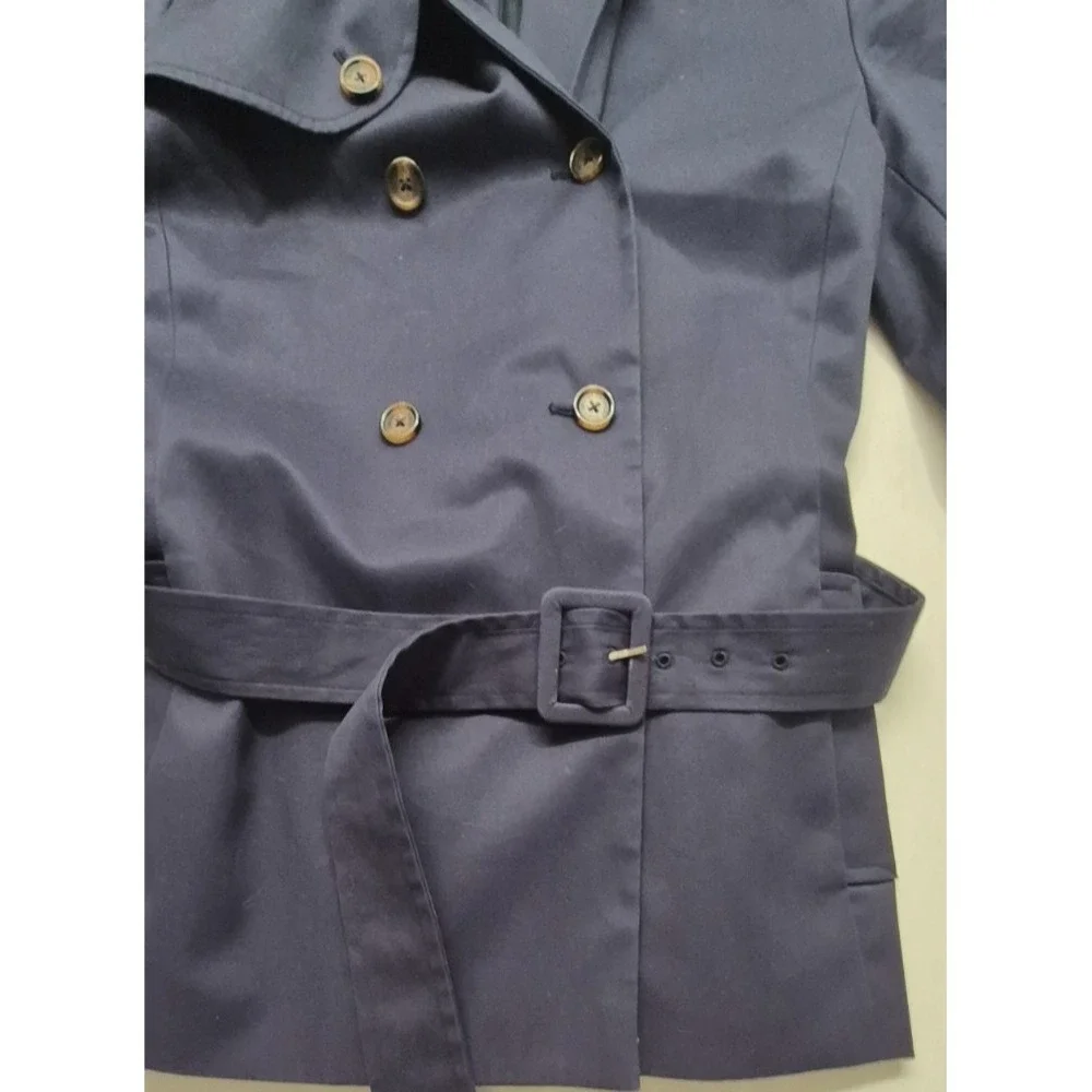 Brooks Brothers 346‎ women's navy blue trench coat buttons belted stretch sz 4